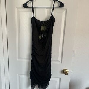 Current Mood Black Mesh Spaghetti-Strap Mini Dress